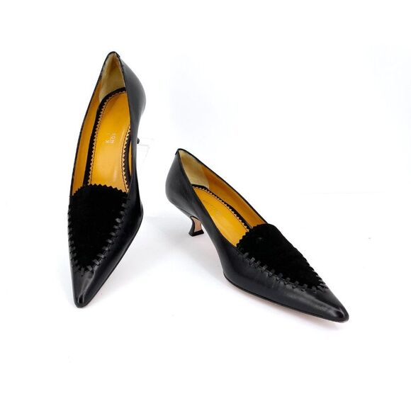 Lambertson Truex ALICE Black Kitten Heel Leather and Suede Pumps size 38 1/2 - Picture 6 of 12